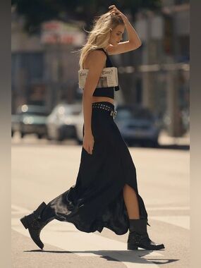 The Tilda Maxi Slip Skirt: Side-Slit Edition 1X Black Plus
